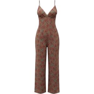 Cienna Designs Silk Blend Paisley Floral Wide Leg Jumpsuit Pink Blue Red Medium